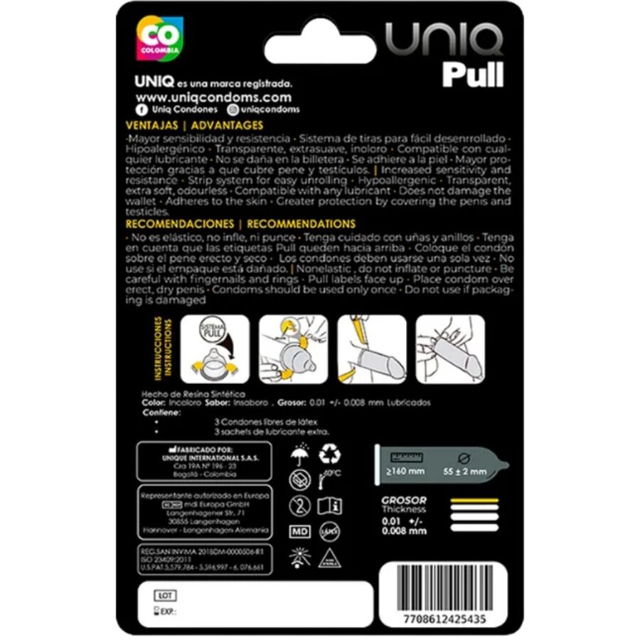 Uniq - pull preservatifs sans latex avec bandes 3 unites