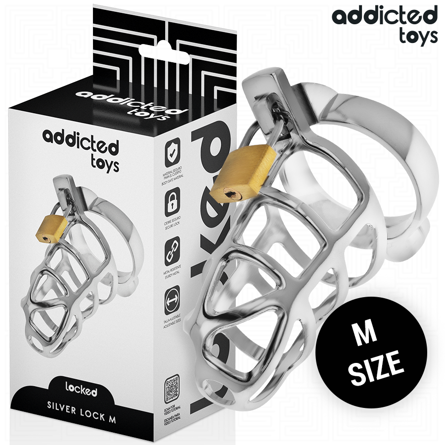 Cage de Chasteté Addicted Toys Locked Métal Argent M