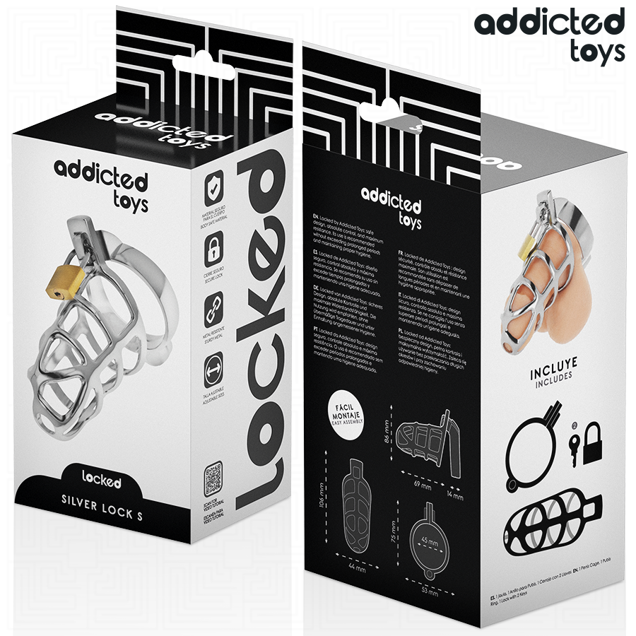 ADDICTED TOYS LOCKED - CAGE À PÉNIS EN MÉTAL AVEC VERROU ARGENT TAILLE S