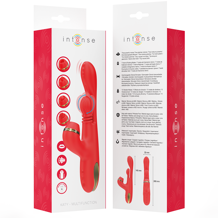 INTENSE - STIMULATEUR DE CLITORIS MULTIFONCTION KATY 4 TÊTES INTERCHANGEABLES ROUGE
