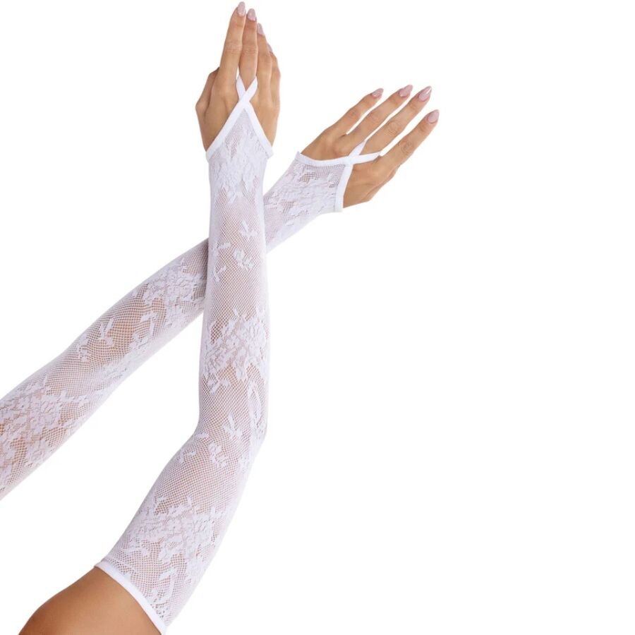 Gants Longs Dentelle Florale Blancs Extra-Longs - Leg Avenue