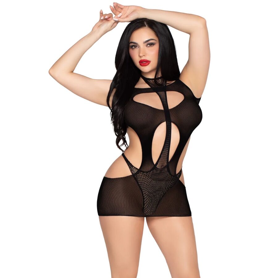 LEG AVENUE - 81680 ROBE MINI OPAQUE ET DÉBARDEUR DOS NU NOIR - TAILLE UNIQUE