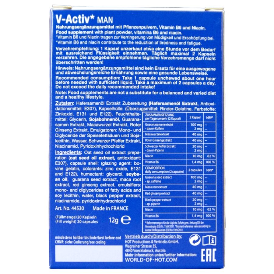 HOT - V-ACTIV CAPSULES HOMME 20 UNITÉS
