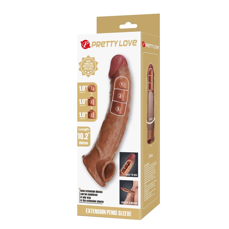 PRETTY LOVE - MANCHON D'EXTENSION DE PÉNIS AJUSTABLE 26 CM Ø 4 CM MARRON