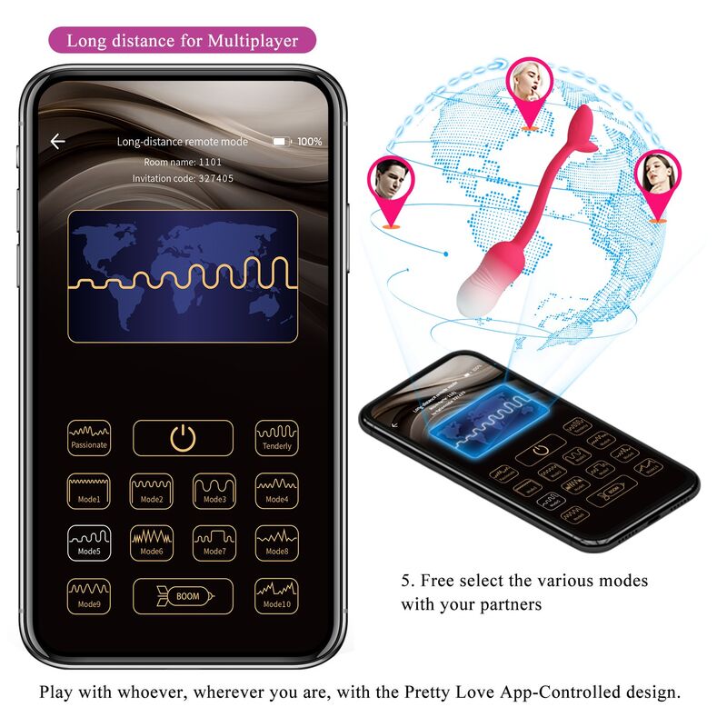 PRETTY LOVE - Å'UF VIBRANT CONTRÔLABLE PAR APPLICATION PULSEN 12 FONCTIONS RECHARGEABLE PAR USB ROSE