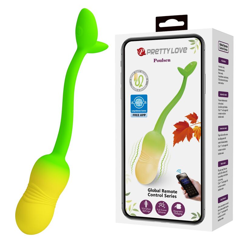 PRETTY LOVE - Å'UF VIBRANT CONTRÔLABLE PAR APPLICATION PULSEN 12 FONCTIONS RECHARGEABLE PAR USB VERT-JAUNE