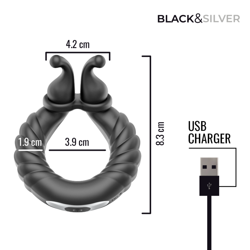BLACK & SILVER - ANNEAU VIBRANT RECHARGEABLE POUR COUPLES NEO NOIR