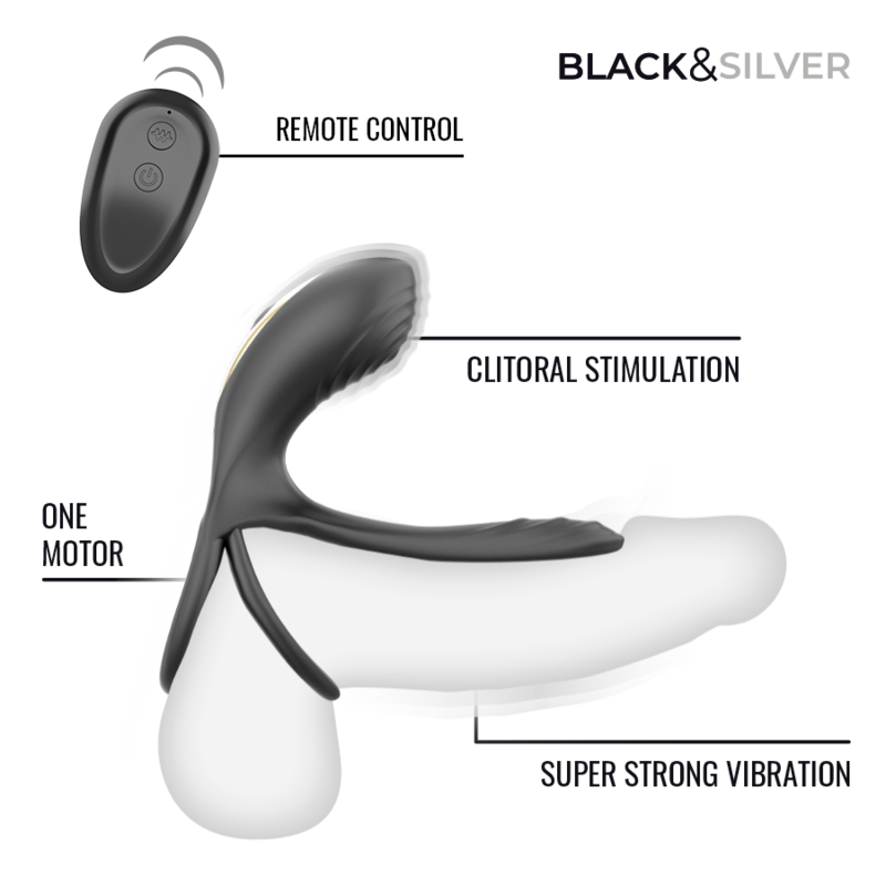 BLACK & SILVER - RIPLEY ANNEAU VIBRANT RECHARGEABLE AVEC TÉLÉCOMMANDE NOIR