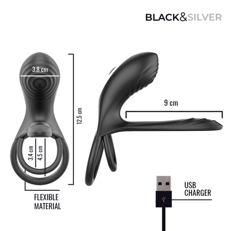 BLACK & SILVER - RIPLEY ANNEAU VIBRANT RECHARGEABLE AVEC TÉLÉCOMMANDE NOIR