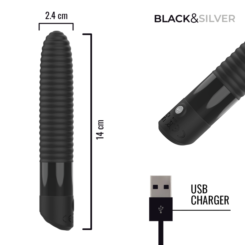BLACK & SILVER - VIBRATEUR USB RECHARGEABLE JOSEPH AVEC AFFICHAGE LED
