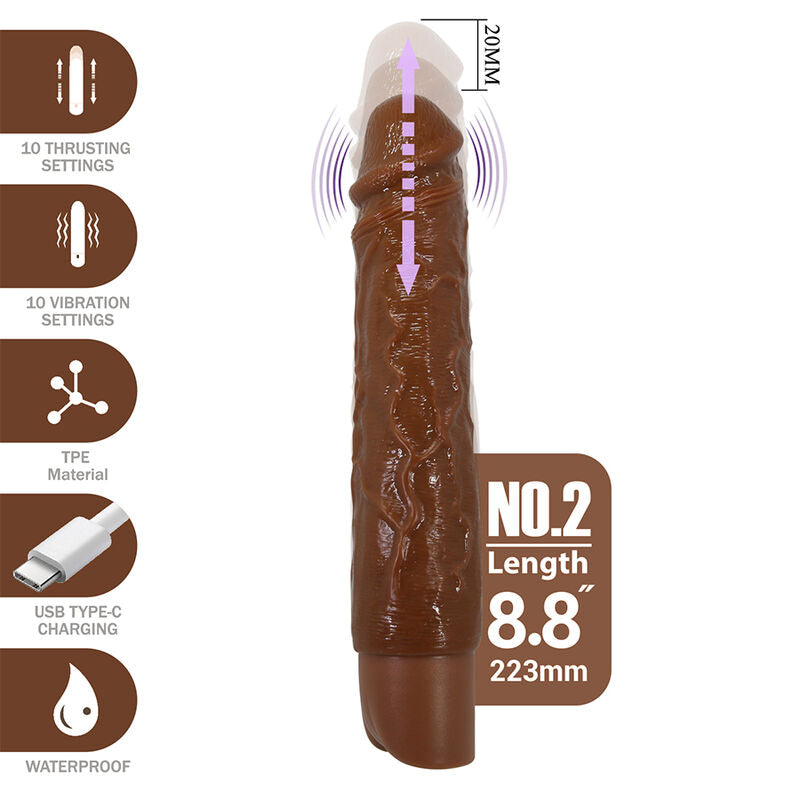 PRETTY LOVE - KESSLER GODEMICHET VIBRANT RÉALISTE AVEC 10 MODES DE VIBRATION ET 10 ÉNERGIE, 22 CM, MARRON