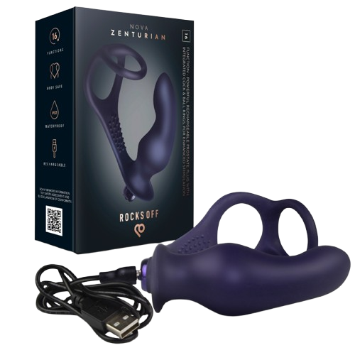 ROCKS-OFF - NOVA ZENTURIAN PLUG VIBRANT POUR LA PROSTATE AVEC ANNEAUX 16 MODES BLEU FONCÉ