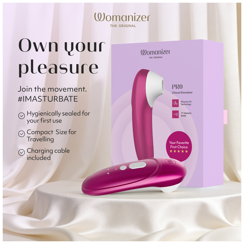 WOMANIZER - STIMULATEUR CLITORIAL PRO À SUCCION 11 NIVEAUX D'INTENSITÉ ROSE VIBRANT