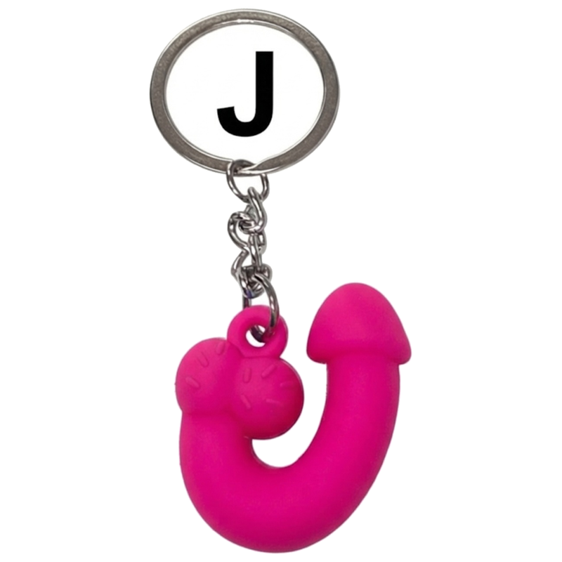 DIABLO PICANTE - PORTE - CLÉS FUCHSIA EN FORME DE PÉNIS, LETTRE J PARFUMÉE À LA FRAISE