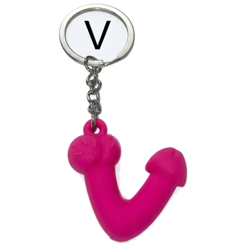 DIABLO PICANTE - PORTE - CLÉS FUCHSIA EN FORME DE PÉNIS, LETTRE V PARFUMÉE À LA FRAISE