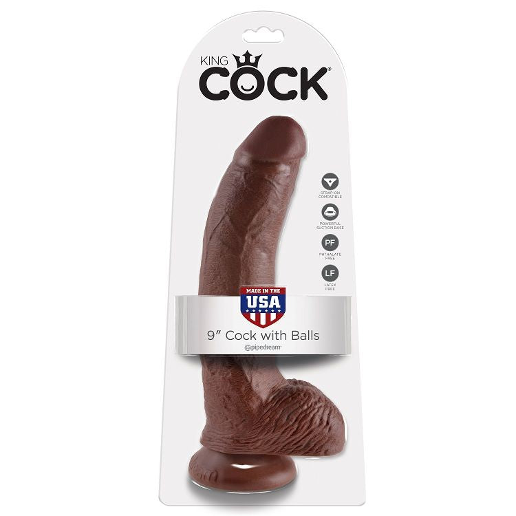King cock - 9 gode marron avec boules 22.9 cm