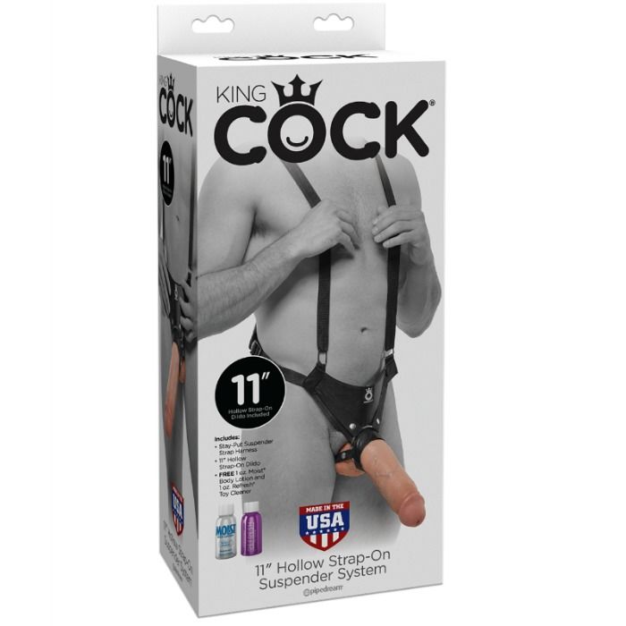 King cock - strap-on avec gode creux 28 cm et sangles couleur chaine