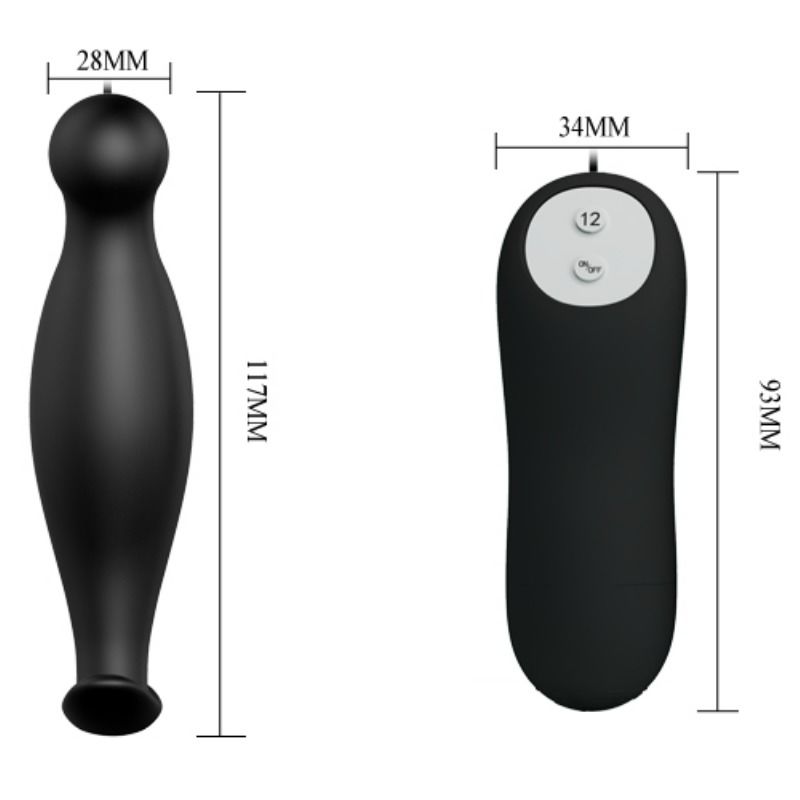 Pretty love - plug anal en silicone 12 modes de vibration noir