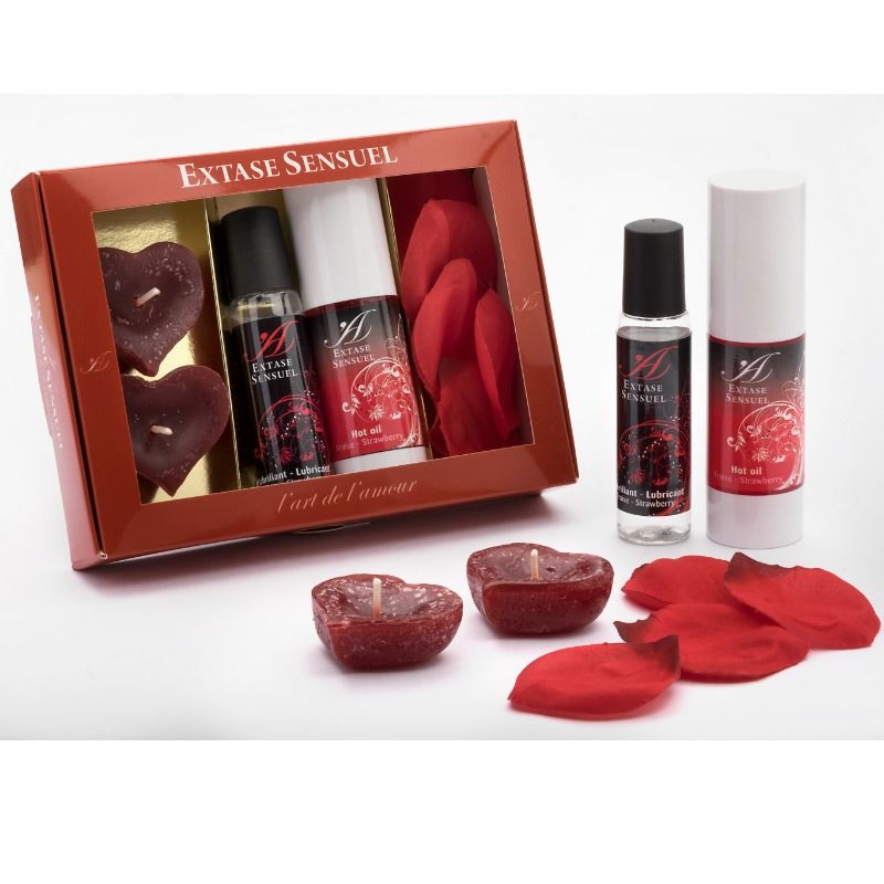 Extase Sensual Coffret Tentation Rouge: Huile Pétales Gel Bougie