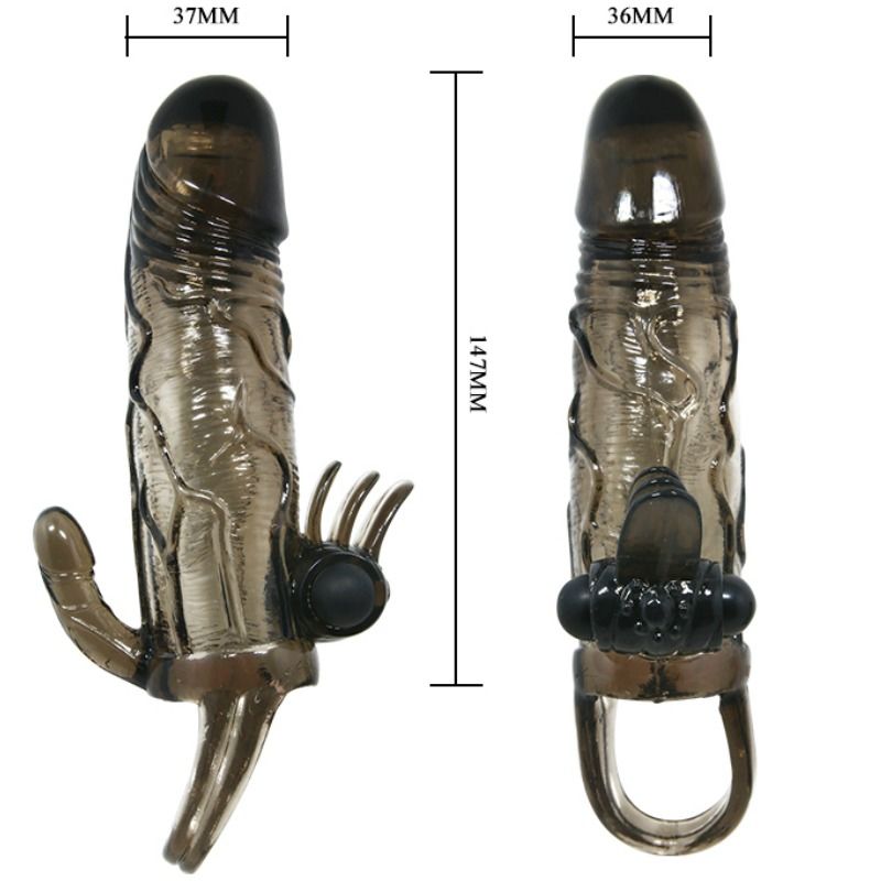 Baile - Gaine à Pénis Vibrant avec stimulation Clitoris Noir - 16,5 cm