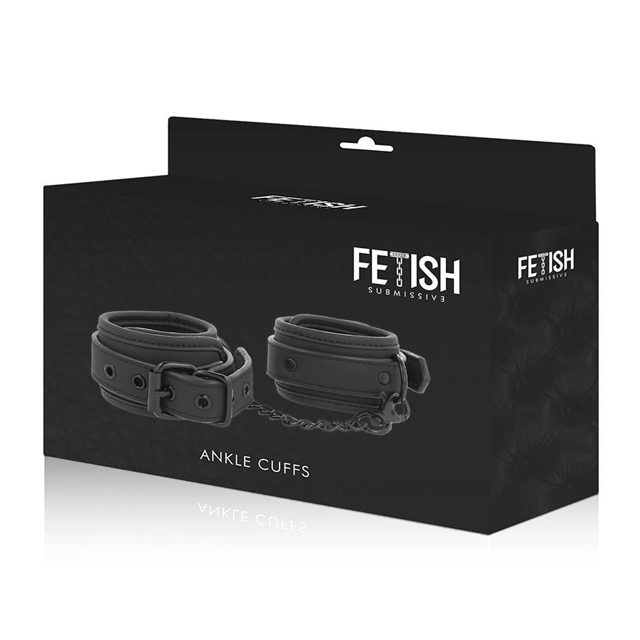 Fetish submissive - chevilles en cuir végétalien avec doublure en noprène
