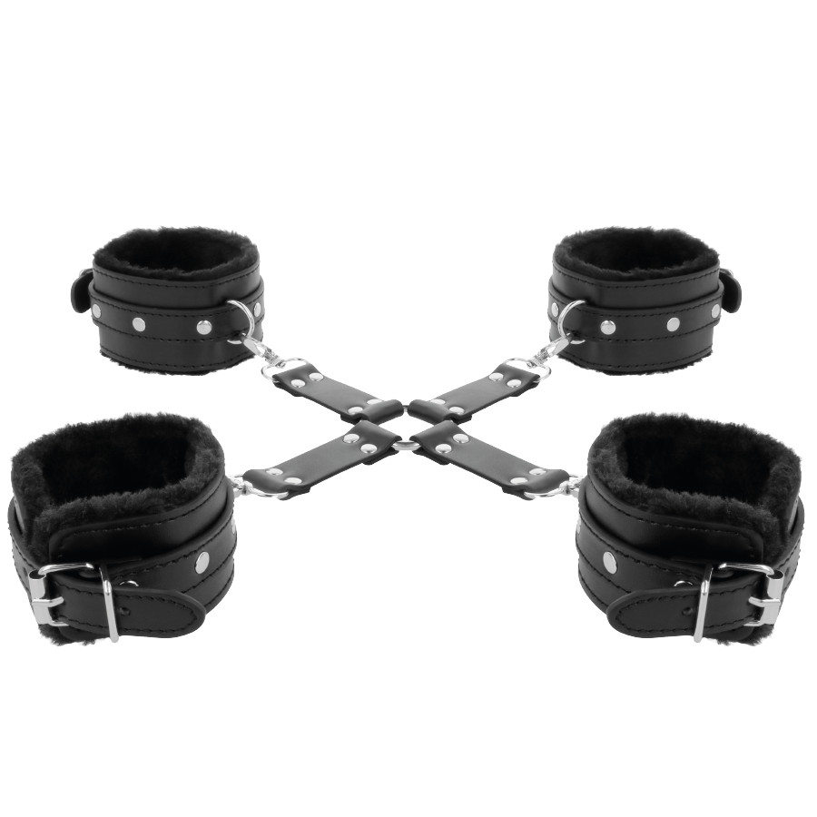 Darkness - menottes en cuir pour pieds et mains noir