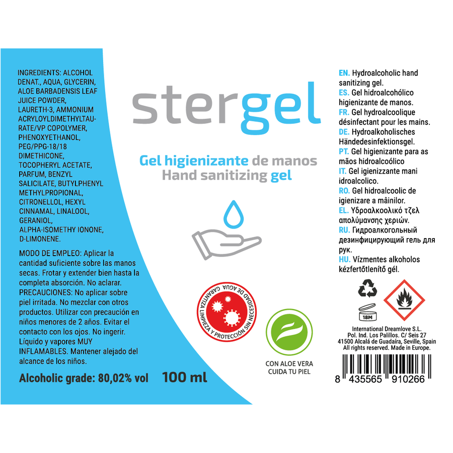 Stergel – Gel hydroalcoolique désinfectant à l’aloe vera – 100 ml