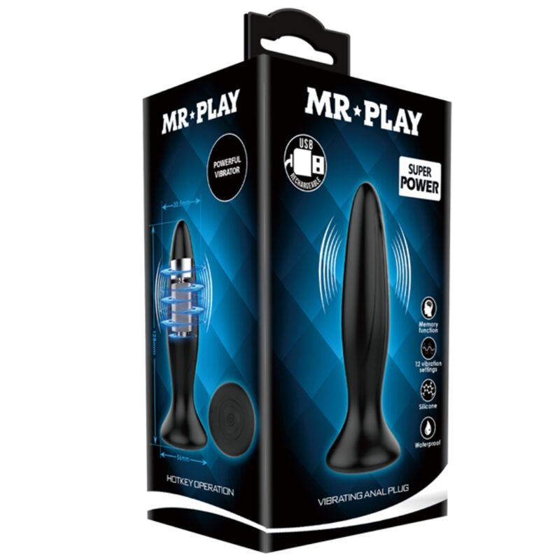 Mr play - plug anal vibrateur noir rechargeable