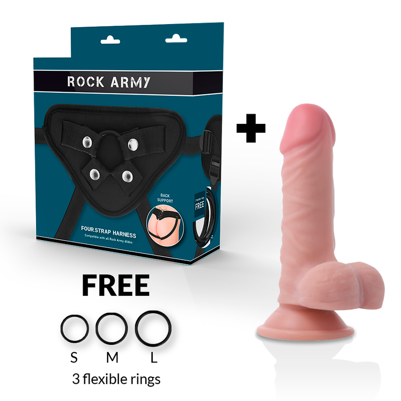 Rock Army – Gode Ceinture Ultraréaliste avec 3 Cockrings offerts / 17 cm