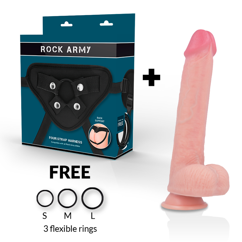 Rock Army - Gode Ceinture XL Réaliste avec 3 Cockrings / 24 cm