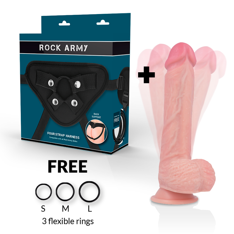 Rock Army - Gode Ceinture Réaliste avec 3 Cockrings / 22 cm