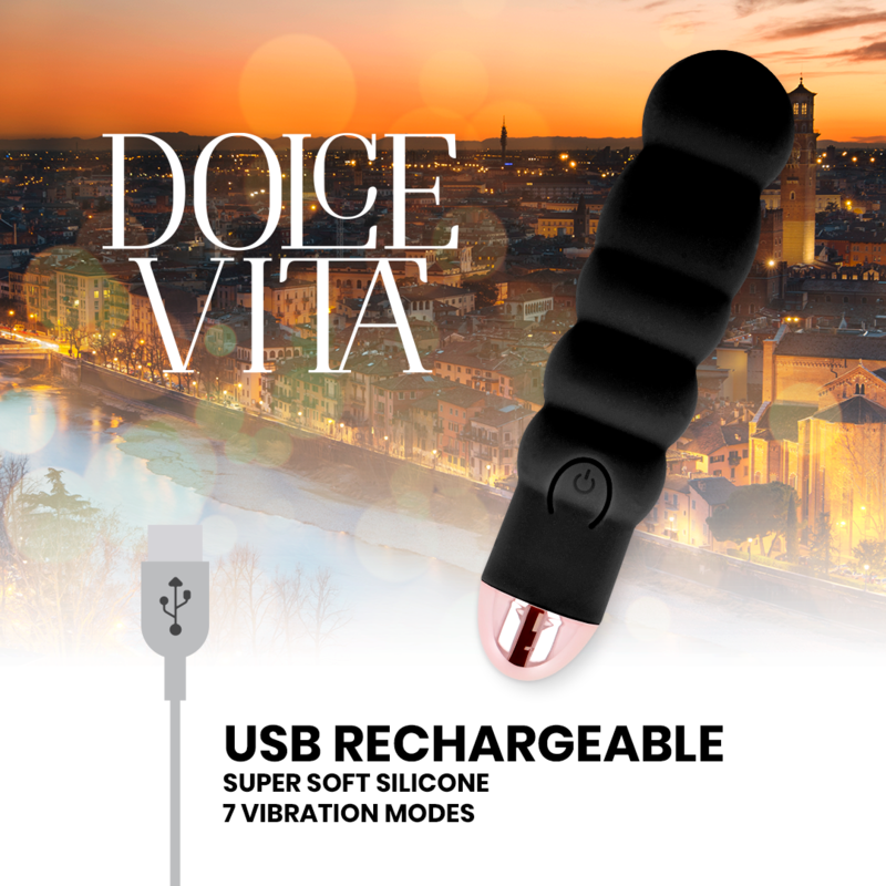 DOLCE VITA - VIBRATEUR RECHARGEABLE SIX NOIR 7 VITESSES