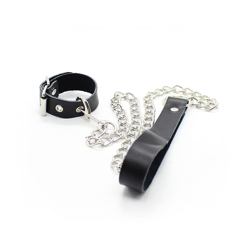 Ohmama fetish - collier pénis et bracelet en cuir avec chaîne métallique