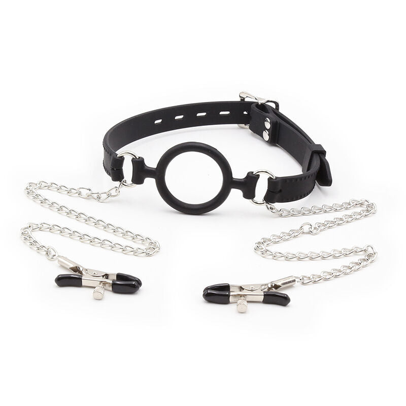 Ohmama fetish - ring gag avec chaînes et pinces à télénols