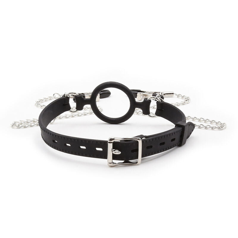 Ohmama fetish - ring gag avec chaînes et pinces à télénols