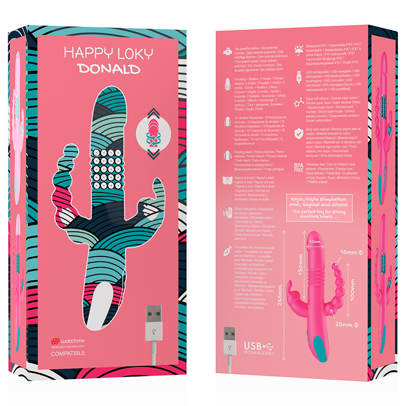 Happy loky - donald triple stimulation : anal, g-spot & clitoral watchme technologie sans fil compatible