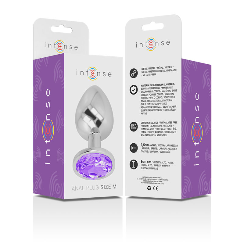 Intense - plug anal en métal aluminium avec cristal violet taille m