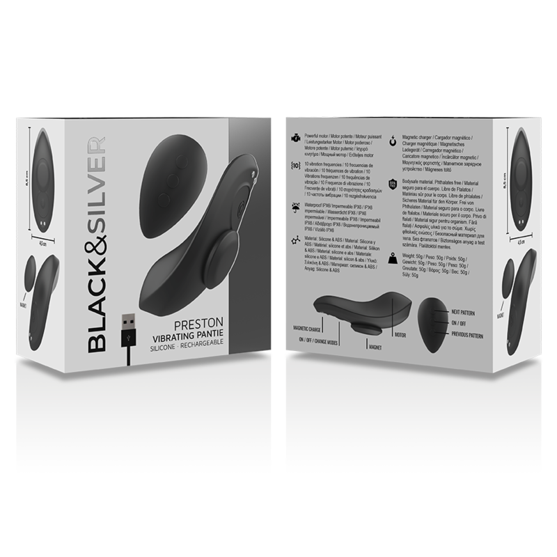 BLACK&SILVER - CULOTTE VIBRANTE RECHARGEABLE EN SILICONE PRESTON NOIRE