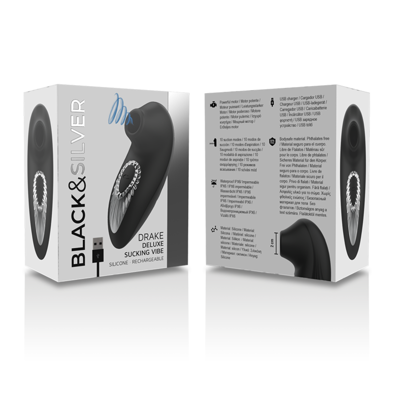 BLACK&SILVER - DRAKE DELUXE SUCKING VIBE RECHARGEABLE SILICONE NOIR