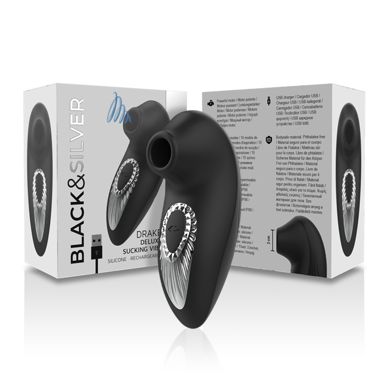 BLACK&SILVER - DRAKE DELUXE SUCKING VIBE RECHARGEABLE SILICONE NOIR