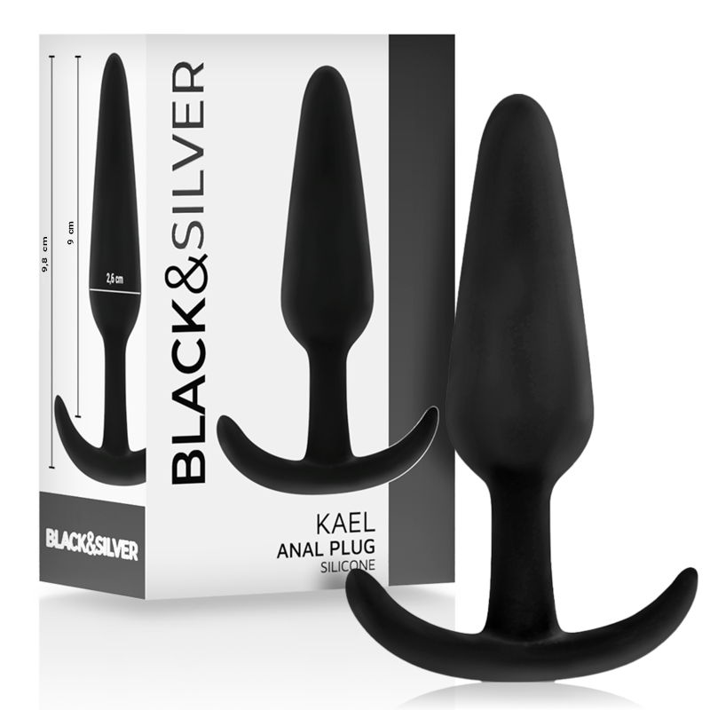 BLACK&SILVER - PLUG ANAL EN SILICONE KAEL AVEC POIGNÉE MOYENNE