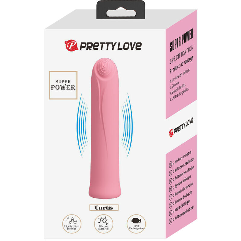 Pretty Love Mini Vibromasseur Curtis avec 12 Modes de Vibrations en Silicone Rose