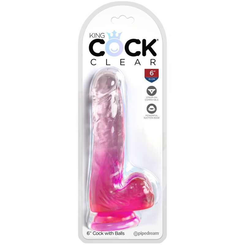 King cock - clear pénis réaliste avec boules 13.5 cm rose