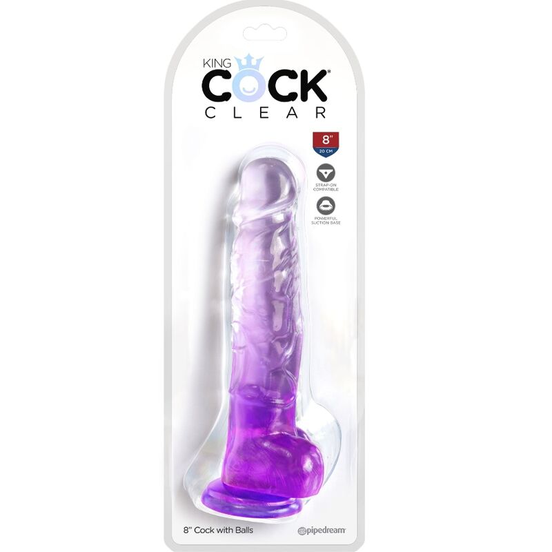 King cock - clear pénis réaliste avec boules 16.5 cm violet