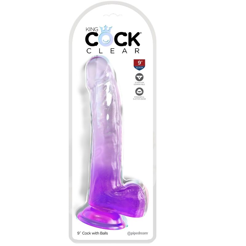 King cock - clear gode avec testicules 20.3 cm violet