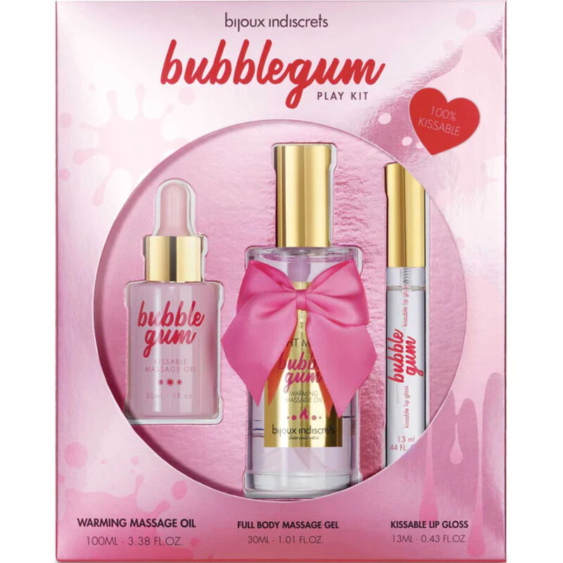 Bijoux Indiscrets - Kit de Jeu Bubblegum avec Huile, Gel et Brillant à Lèvres