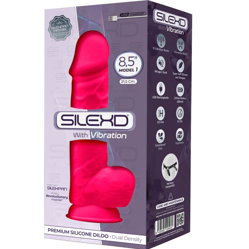 SILEXD - MODÈLE 1 VIBRATEUR PÉNIS RÉALISTE SILICONE PREMIUM SILEXPAN FUCHSIA 21.5 CM