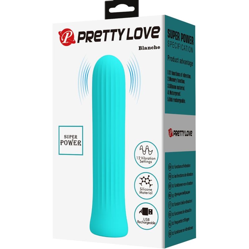 Pretty Love Mini Vibromasseur Blanche avec 12 Modes de Vibrations en Silicone Bleu