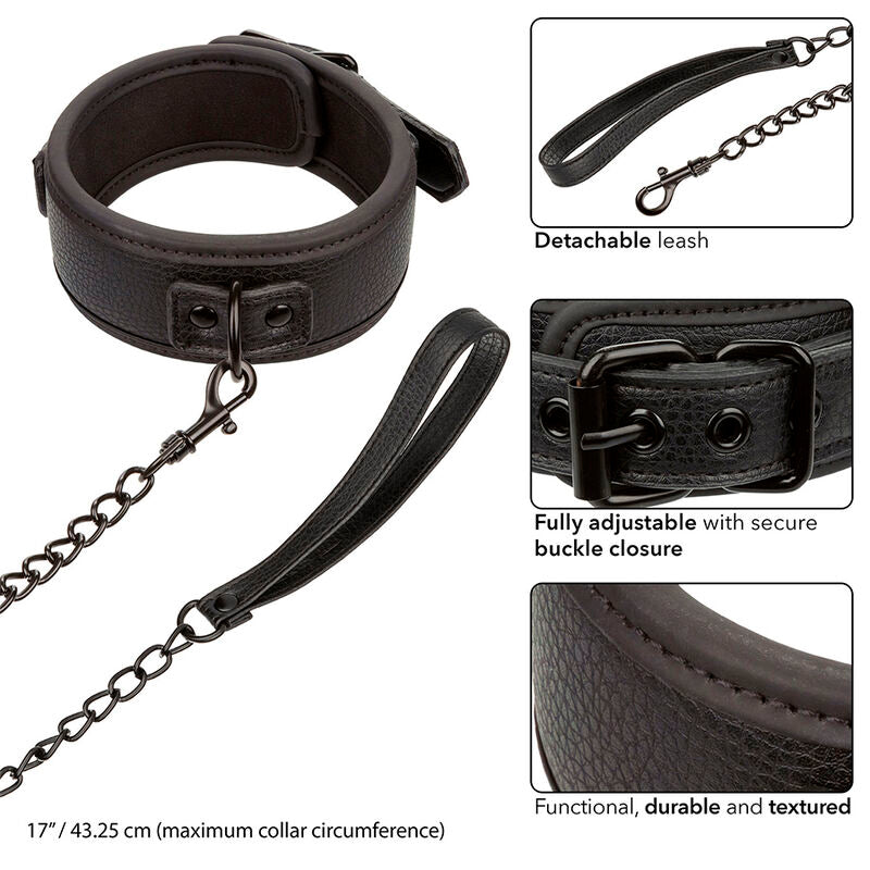 CALEXOTICS - NOCTURNAL COLLIER ET LAISSE EN CUIR RÉGLABLE NOIR