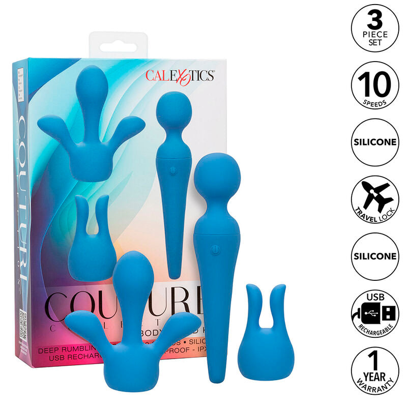 CALEXOTICS - COUTURE KIT VIBRATEUR WAND 10 VIBRATIONS BLEU